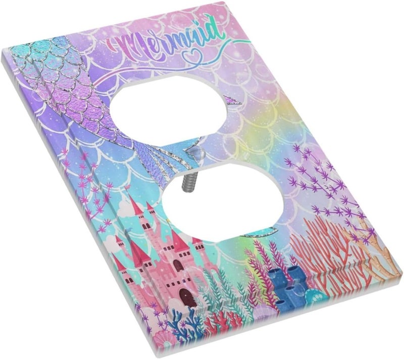 Sghxwp Silvery Glitter Cute Mermaid Tail Fantasy Castle Single Duplex Wall Plate Covers Light Switch Cover 1 Gang Outlet Plate Decorative Switchplate Covers Electrical Faceplate for Kidroom Nursery Decor - Image 3
